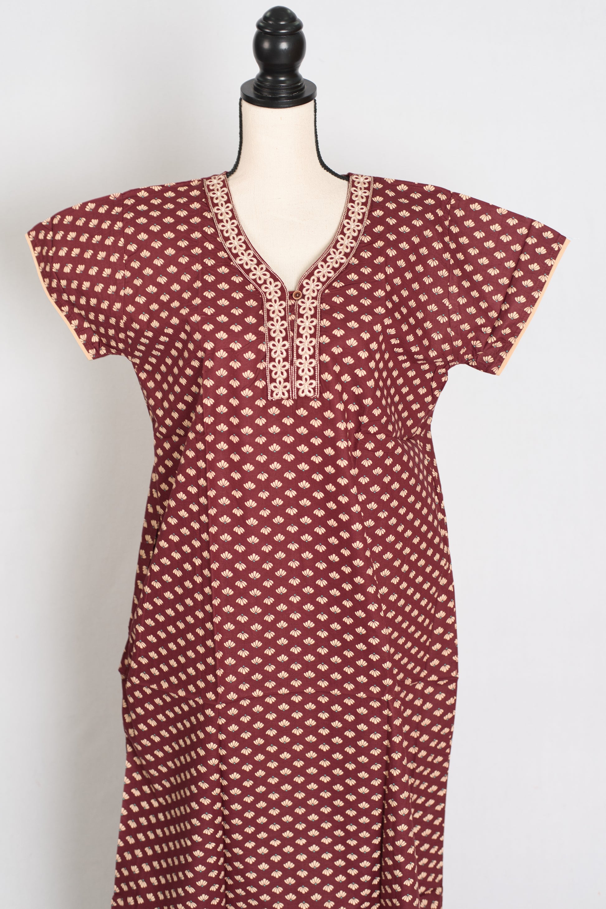 Printed Brown Women Indian Cotton Nighty in Regular Size image 1