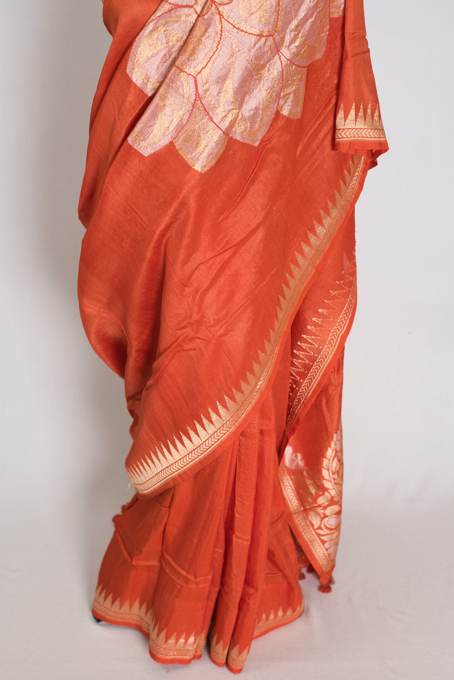 Farah : Rust Orange Tussar Georgette Banarasi Saree with Contemporary Design image 5