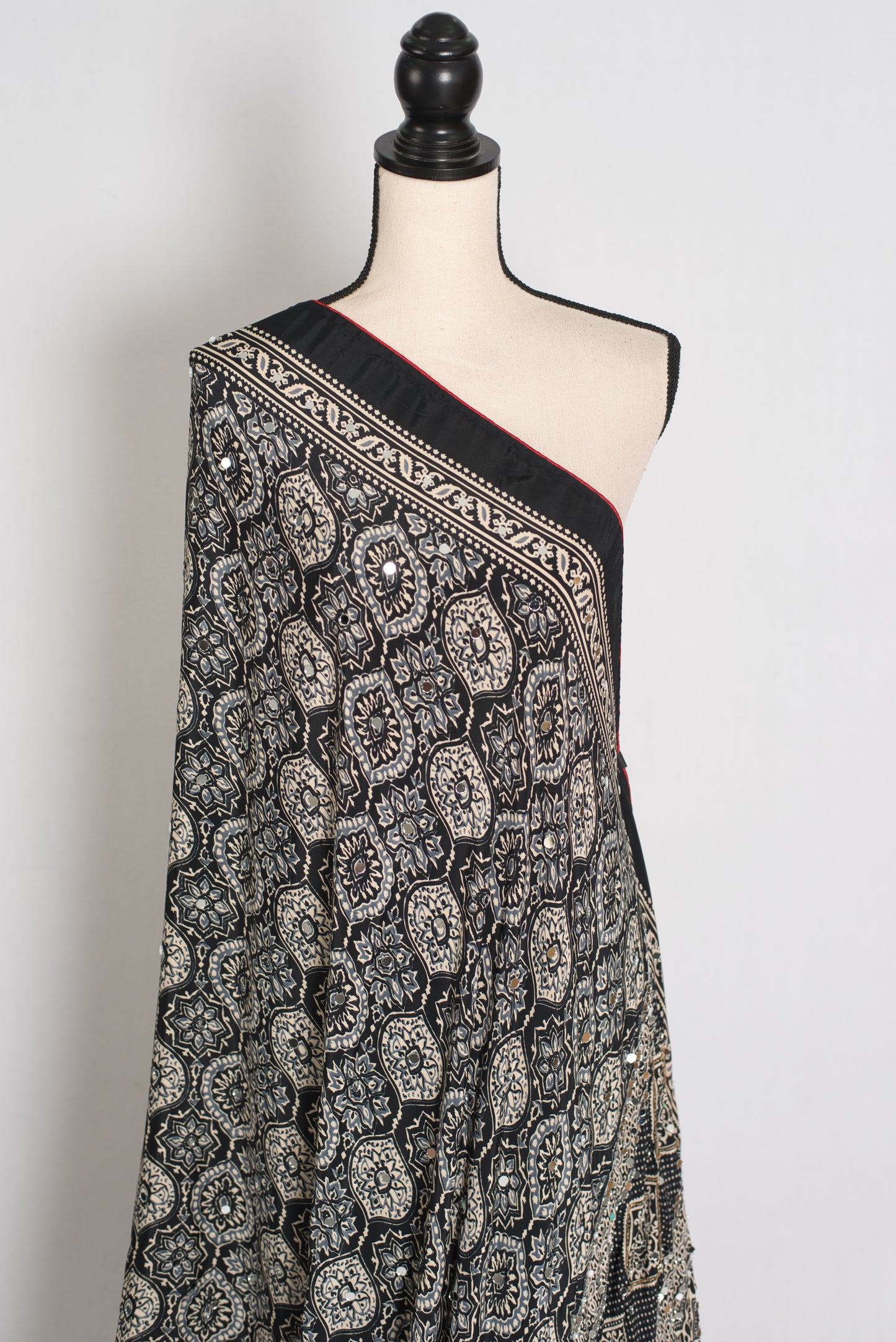 Ishq : Trending Black and Gray Semi Modal Silk Ajrakh Saree image 4