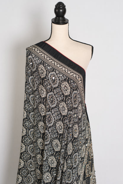 Ishq : Trending Black and Gray Semi Modal Silk Ajrakh Saree image 4