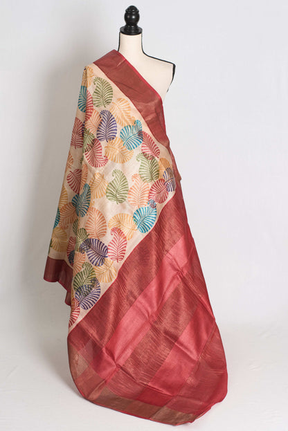 Balaka: Hand Block Printed Tussar Silk Saree with Multi-Color Print image 1