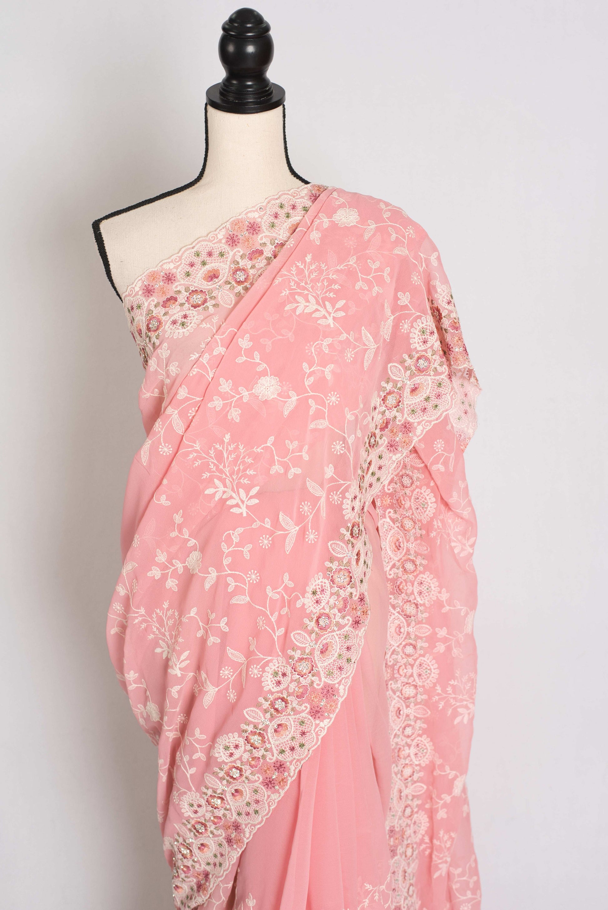 Ragini : Baby Pink Designer Georgette Embroidery Saree image 5