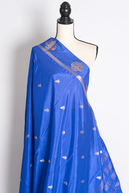 Diya: Royal Blue and Gold Semi Silk Banarasi Saree image 3