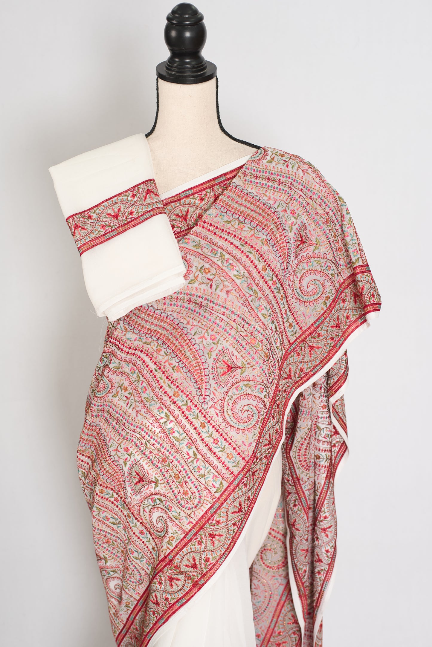 Koli | White and Red Georgette Saree | Lightweight Festive Partywear image 3