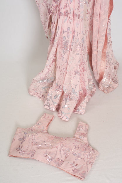 Ila | Baby Pink Soft Net Saree | Ready-to-Wear Set with Size 36 Stitched Blouse image 1