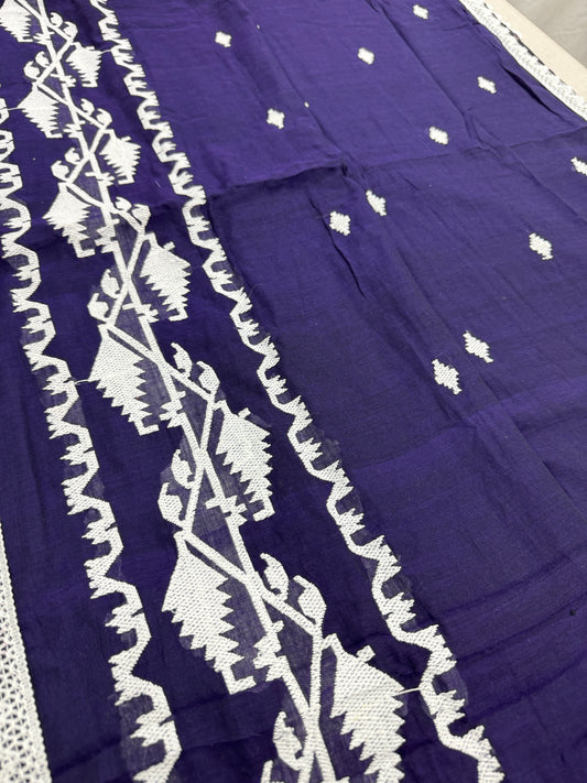Mehuli : Soft Mul Cotton Jamdani Embroidery Bengali Saree in Purple image 0