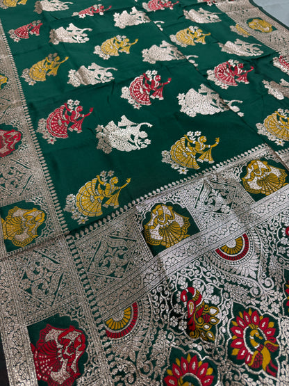 Rupa : Bottle Green Budget Friendly Baluchari Saree in Blended Silk image 3