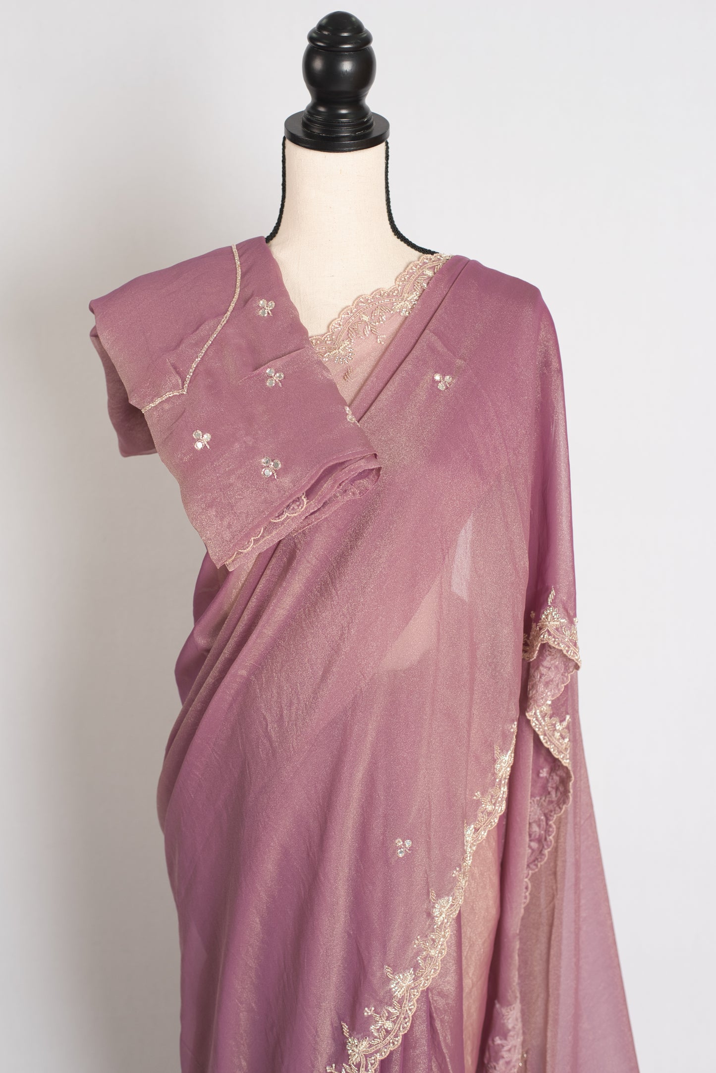 Fariha : Hand Embroidery Soft Tissue Party Wear Saree in Onion Pink image 2