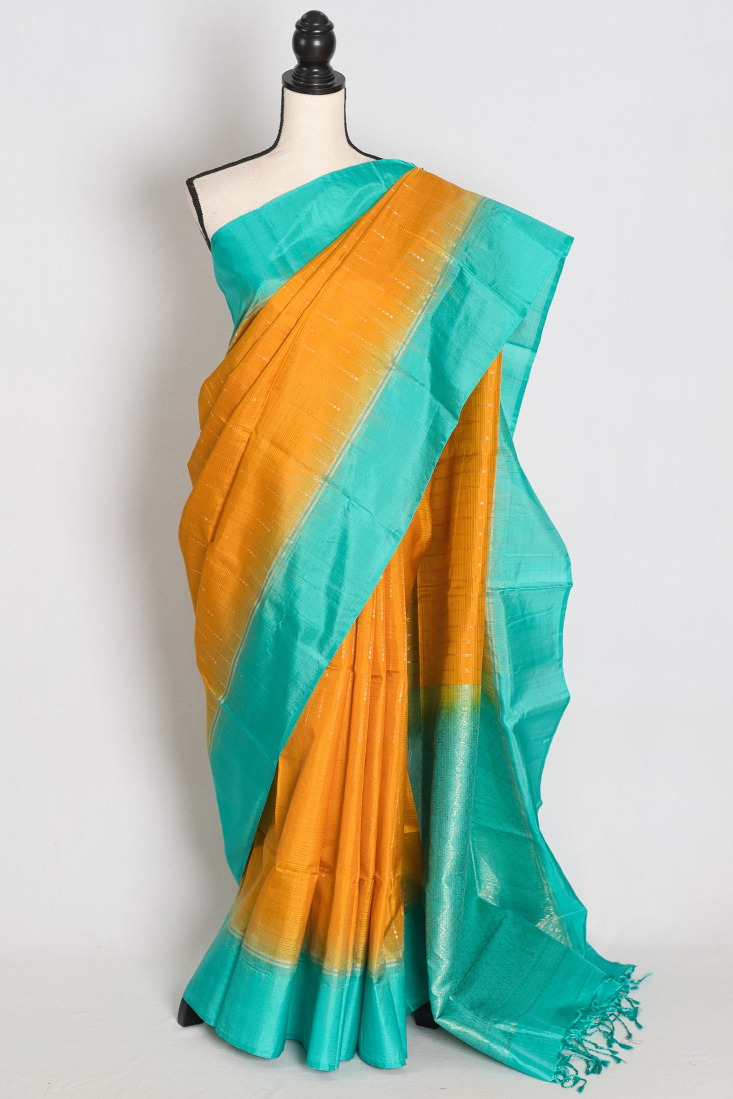 Kalyani Yellow and Sea Green Lightweight Kanjivaram Silk Saree image 0