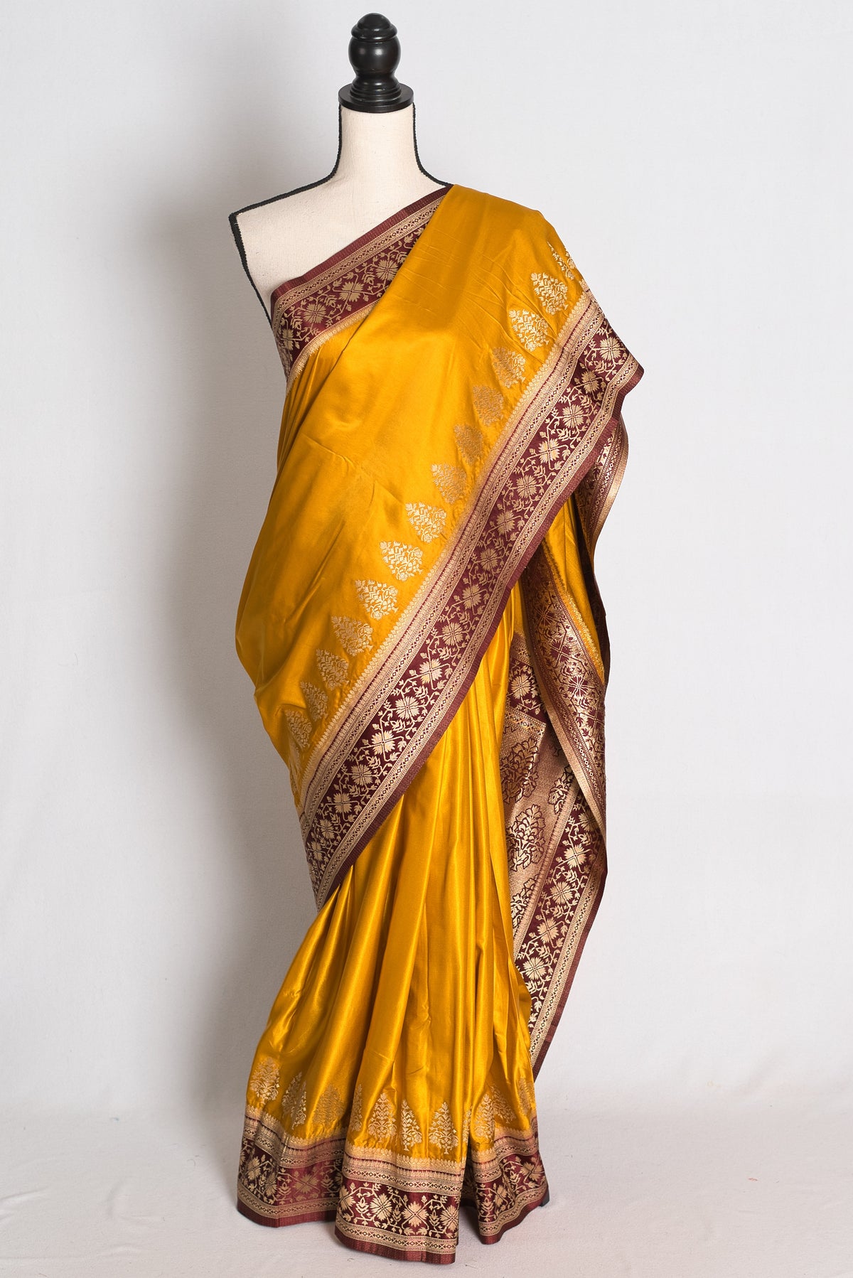 Damini: Mustard Yellow Semi Mashru Valkalam Banarasi Silk Saree image 0