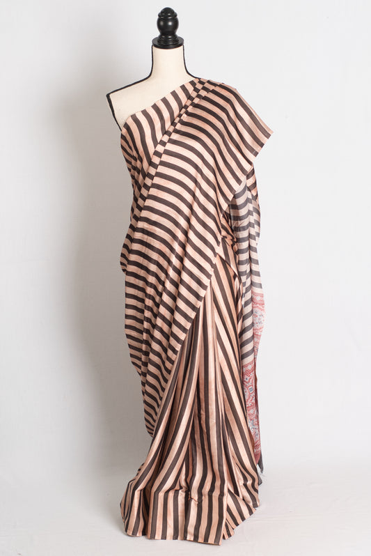 Vaidehi - Modal Silk Party wear Saree with Vertical Stripes and Ajrakh Pallu image 0