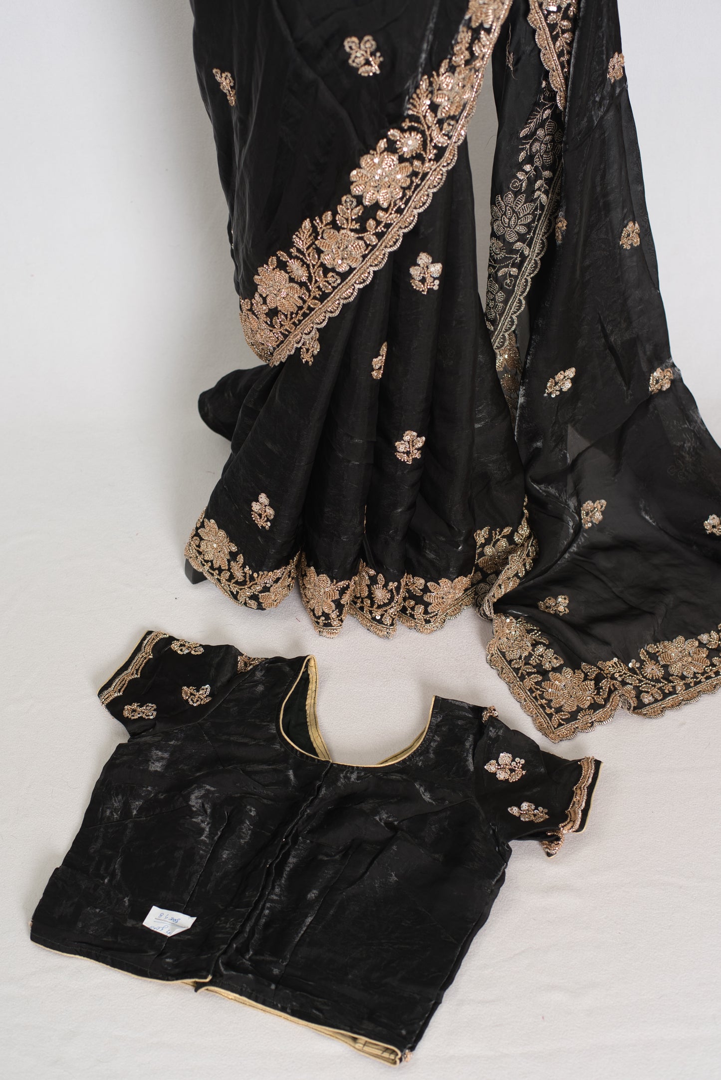 Aanya | Black Tissue Saree | Pre-Stitched Size 34 Blouse (Adjustable to 36/38) image 1