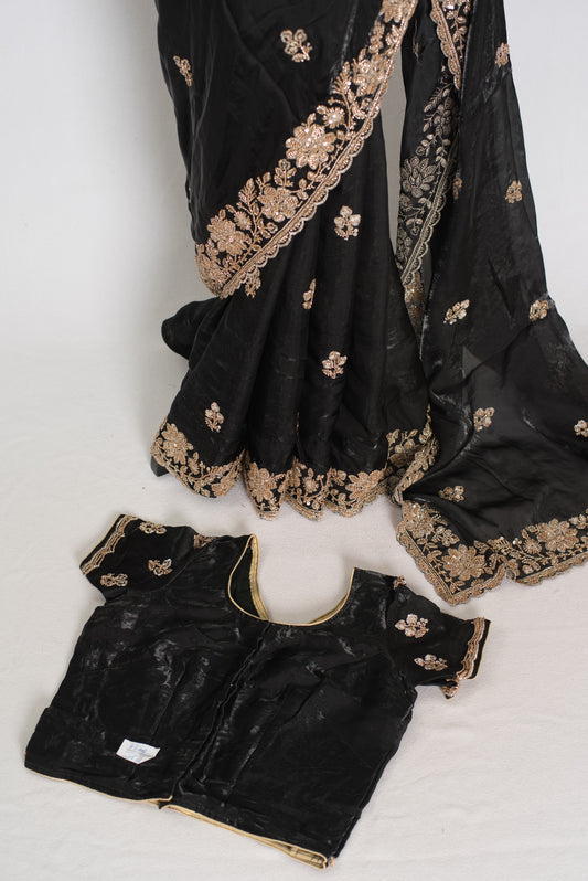 Aanya | Black Tissue Saree | Pre-Stitched Size 34 Blouse (Adjustable to 36/38) image 1