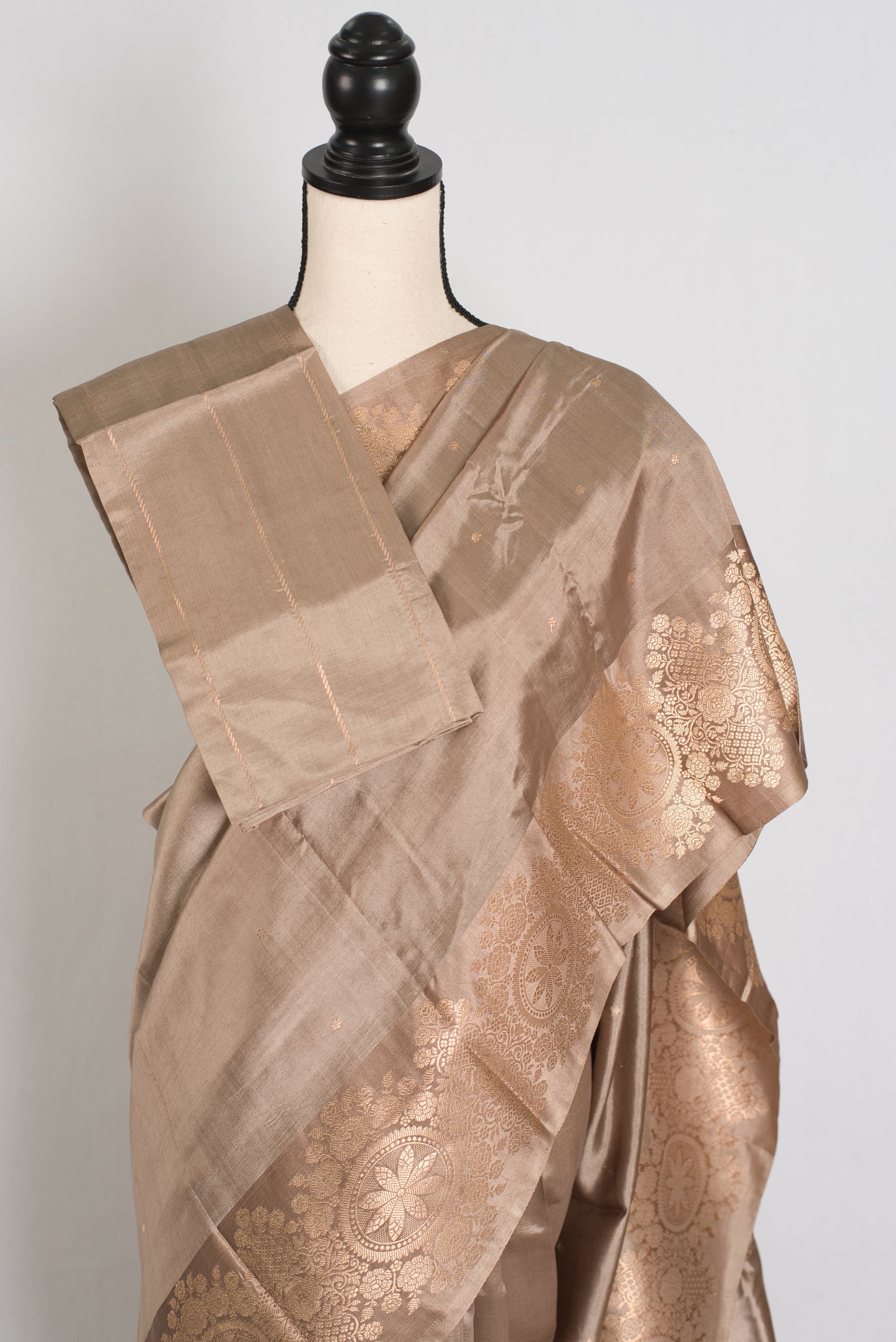 Mandar | Metallic Brown & Gold Silk Mark Certified Katan Banarasi Saree image 2
