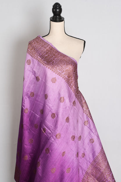Gracy : Shades of Mauve Purple Ombre Hand Woven Raw Silk Banarasi Saree image 4