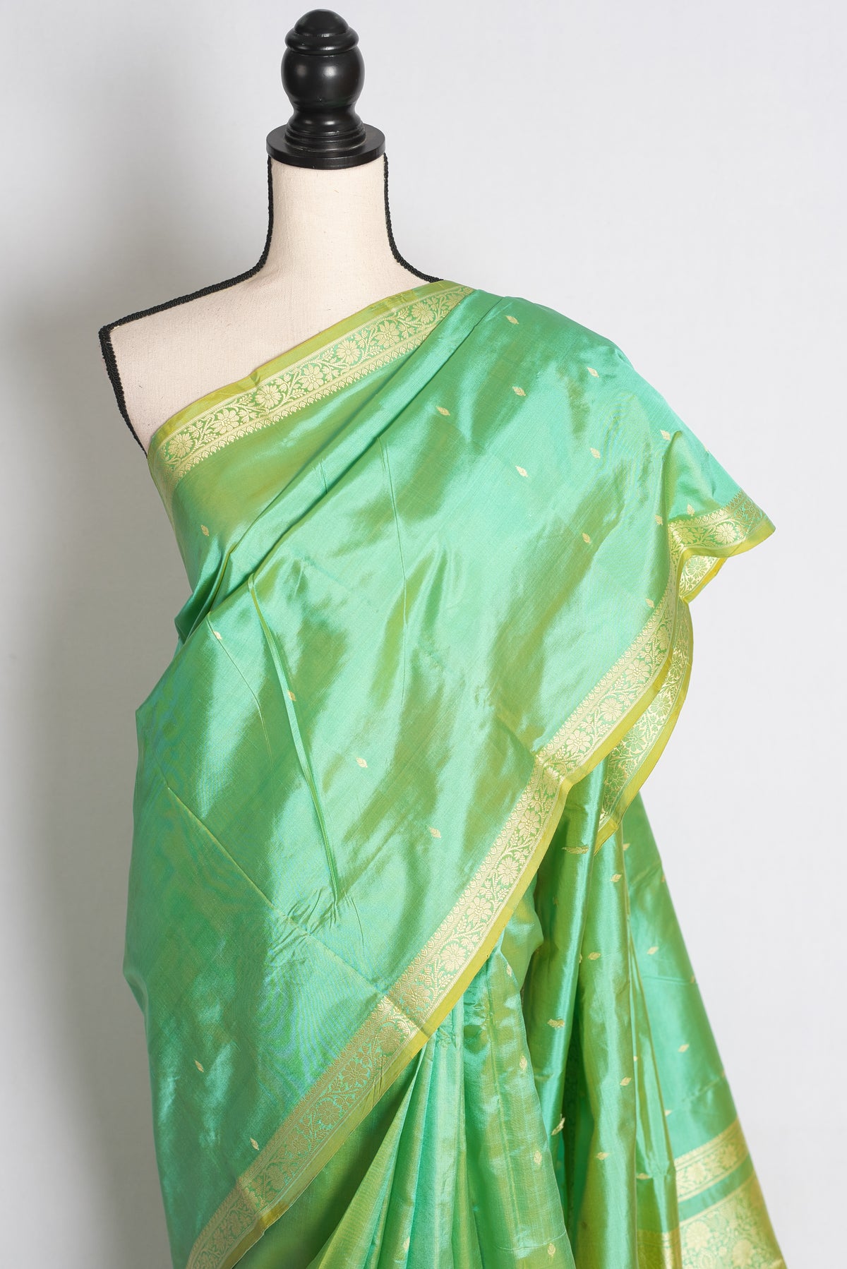 Shukti: Green and Gold Lightweight Katan Banarasi Silk Saree image 6