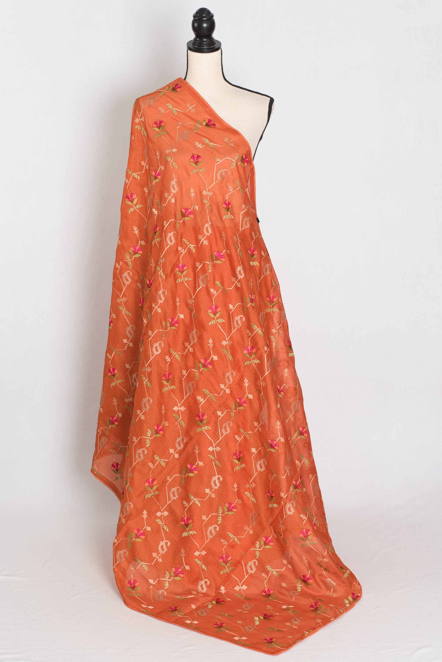 Anjani | Vibrant Orange Blended Kota Silk Saree | Soft, Flowy Machine Embroidery image 1