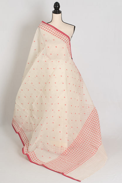 Jamini | Traditional White & Red Bengal Cotton Jamdani Saree image 1