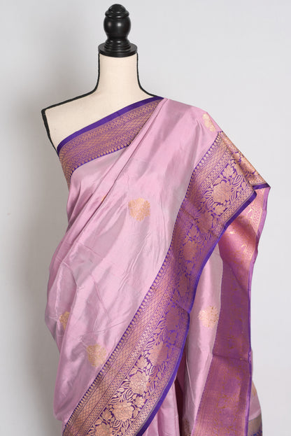 Shanti : Mauve Katan Banarasi Silk Saree with Gold Zari | Silk Mark Certified image 5