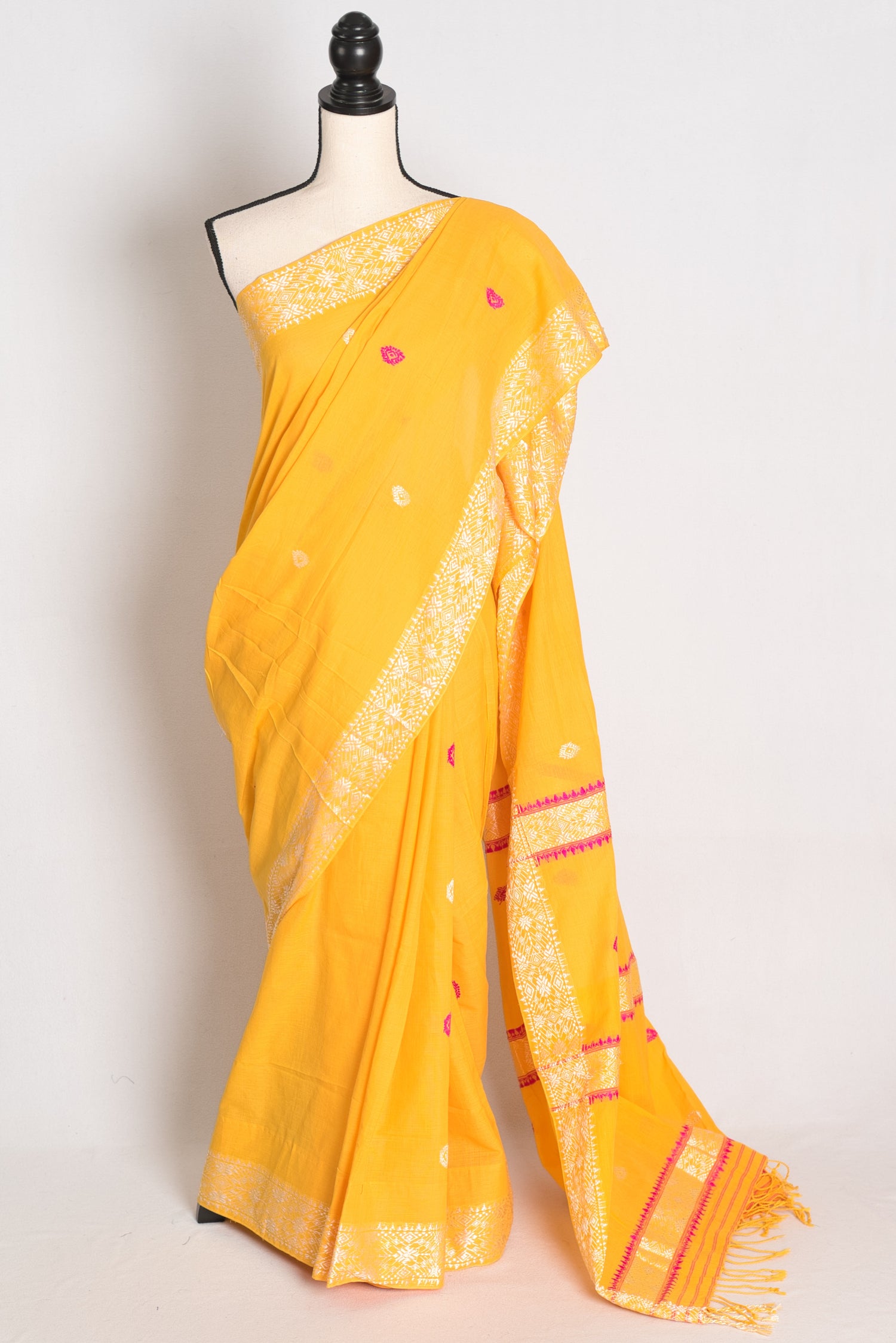 Sanya : Bright Yellow Pure Cotton Assamese Handloom Saree image 0