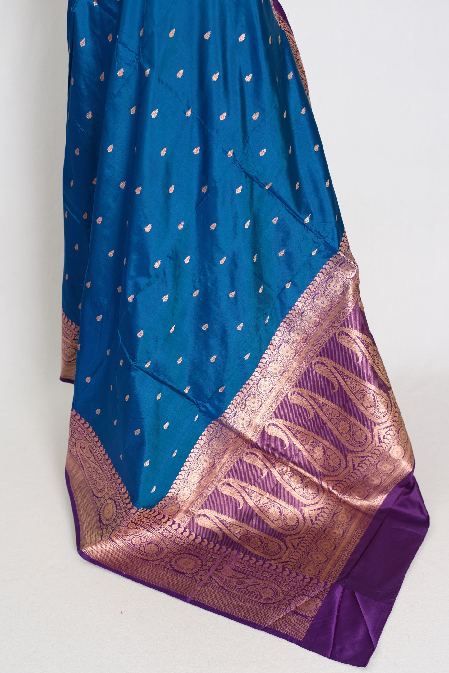 Mahi | Royal Blue Pure Katan Silk Banarasi Saree with 40 Size Stitched Blouse image 3