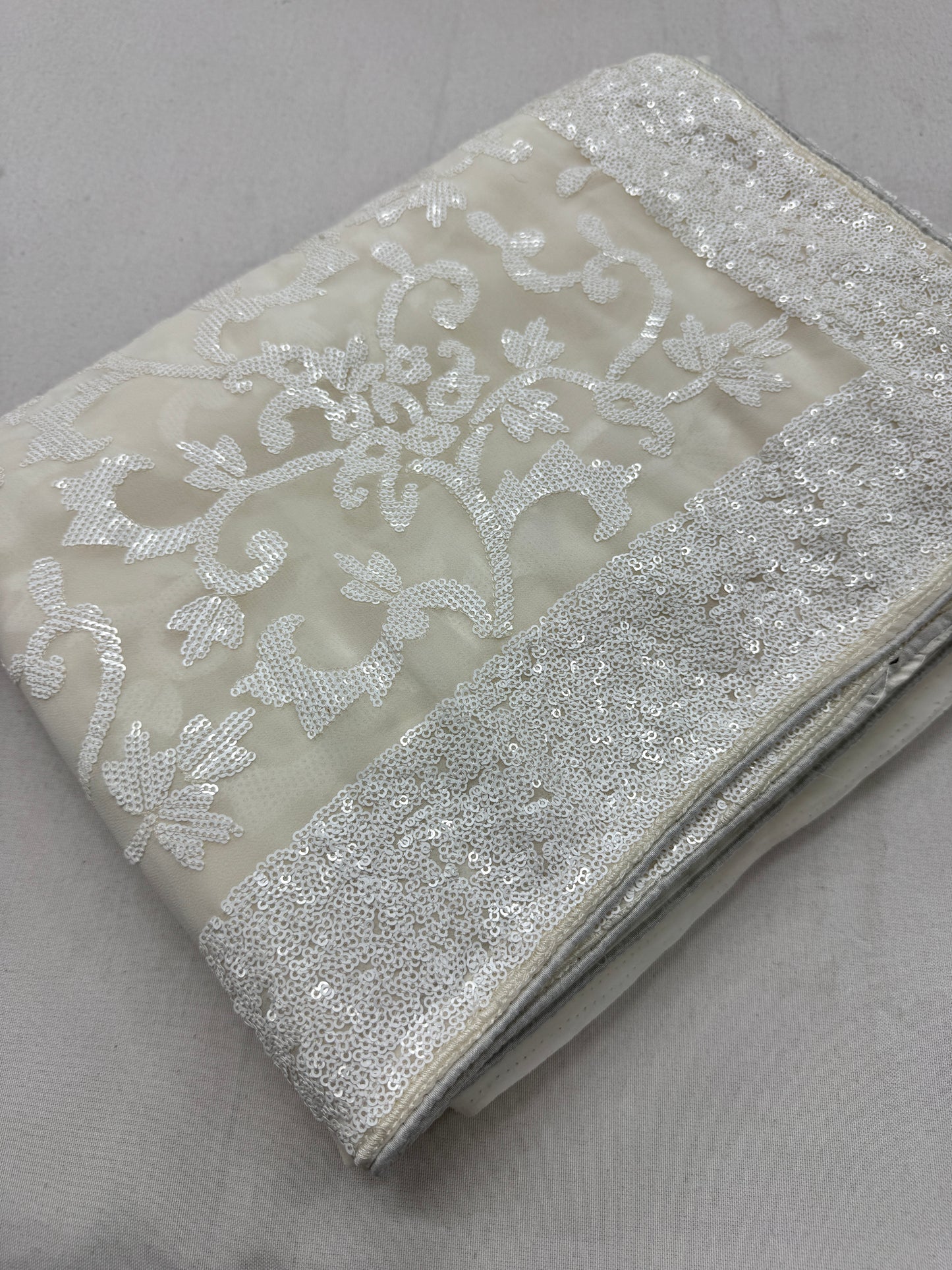 Damini | Ivory White Sequin Georgette Cocktail Saree | Classic Embroidery image 1
