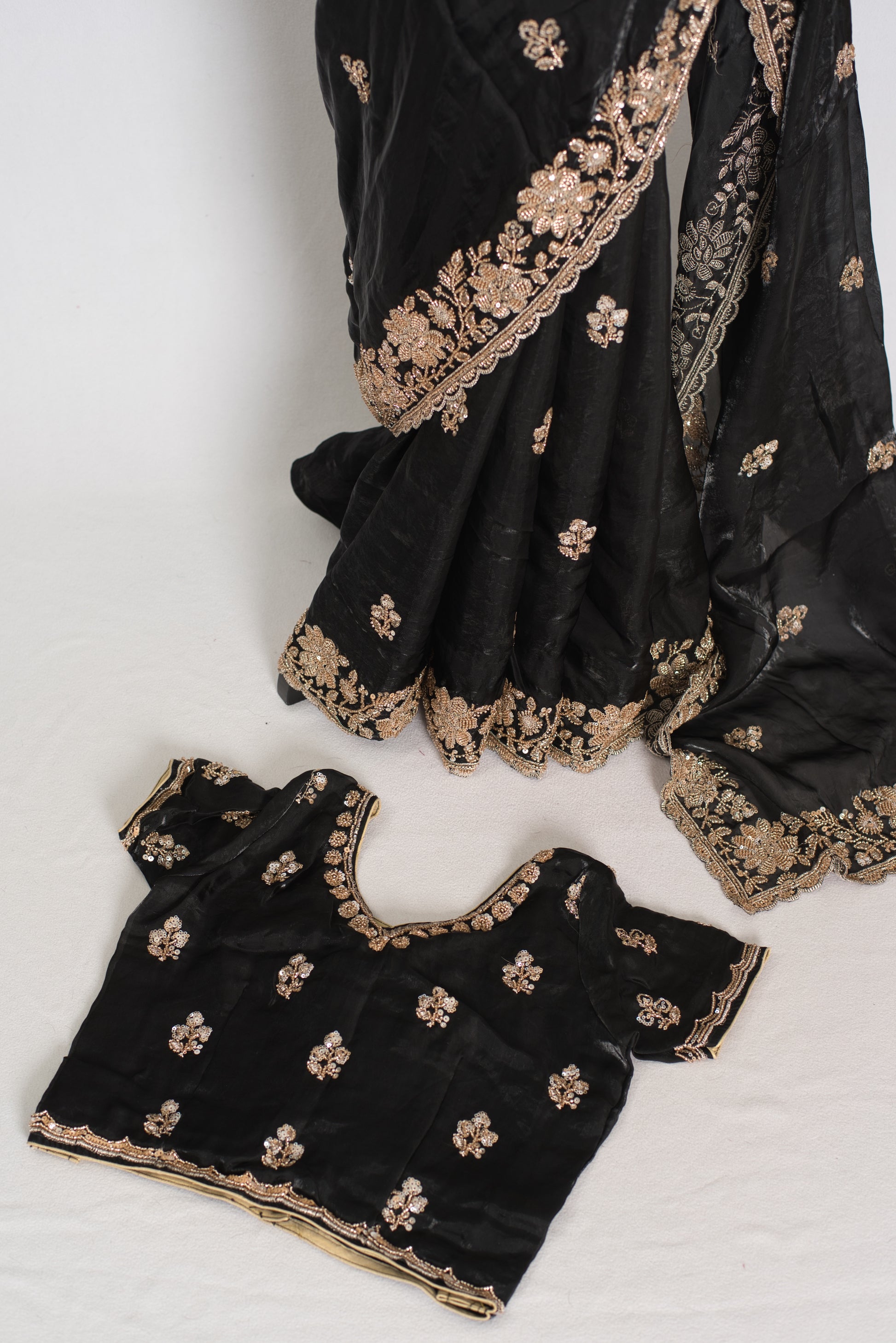 Aanya | Black Tissue Saree | Pre-Stitched Size 34 Blouse (Adjustable to 36/38) image 2