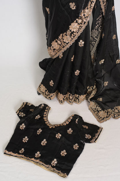 Aanya | Black Tissue Saree | Pre-Stitched Size 34 Blouse (Adjustable to 36/38) image 2
