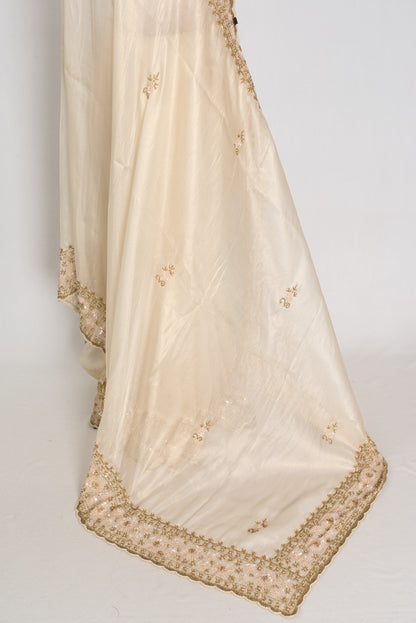 Shruti | Cream & Gold Soft Tissue Embroidered Wedding Saree | Pastel Collection image 3