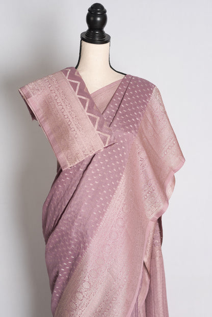 Indira: Pastel Mauve Lightweight Semi Georgette Banarasi Saree image 2
