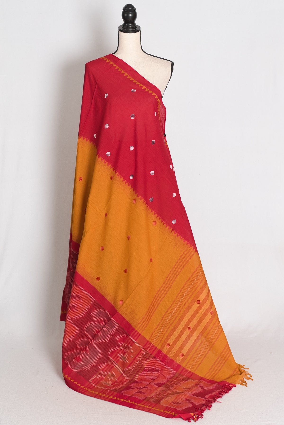 Priya: Ochre Brown and Red Soft Cotton Dhaniakhali Traditional Bengali Saree image 1