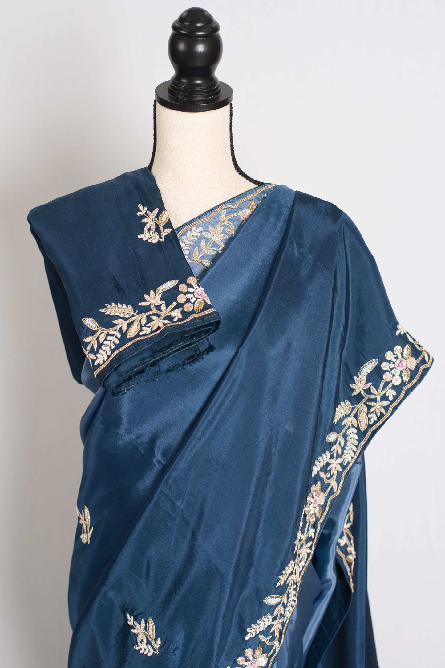 Aanya : Hand Embroidered Zardozi Party Wear Saree in Shades of Blue image 2