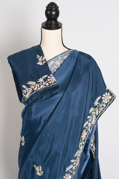 Aanya : Hand Embroidered Zardozi Party Wear Saree in Shades of Blue image 2