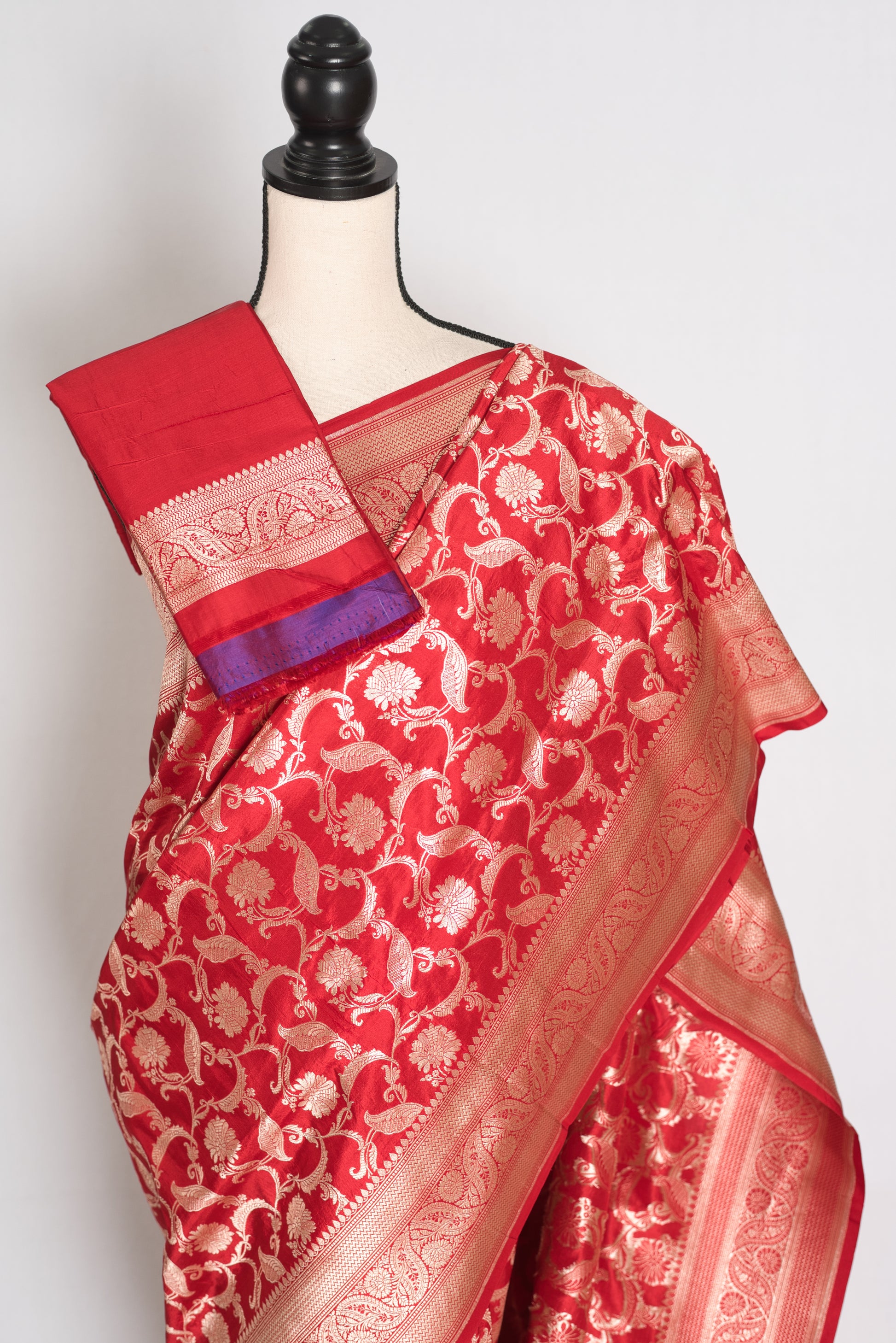 Subha : Red and Gold Katan Silk Jangla Bridal Banarasi Saree image 2