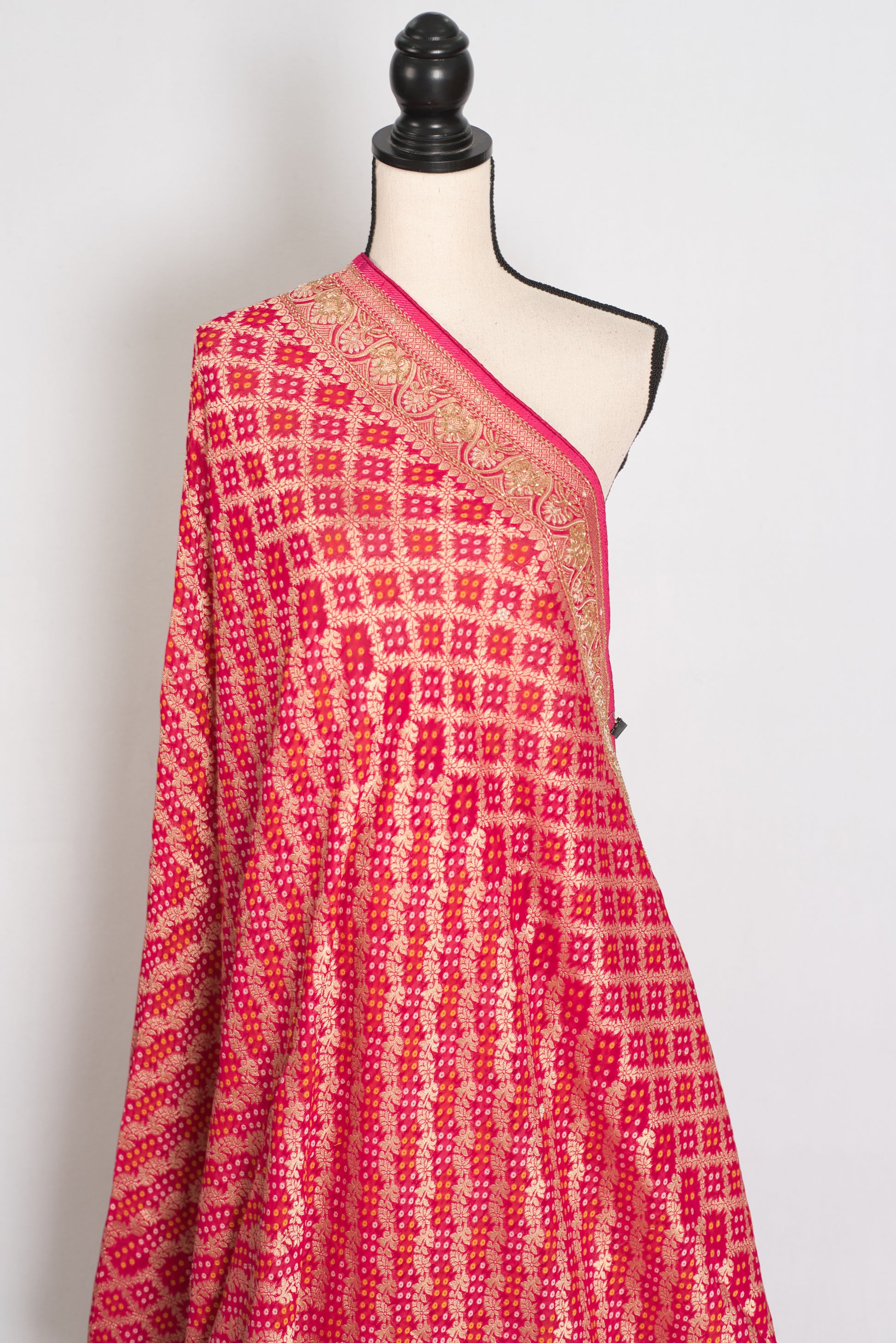 Afrin | Rani Pink Semi Georgette Saree | Pre-Stitched Size 38 Blouse image 5