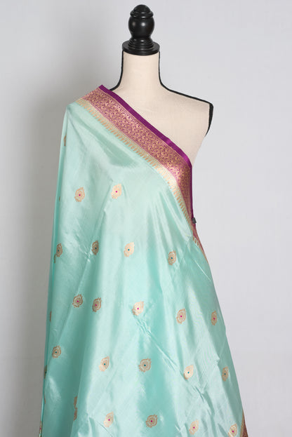Turquoise Blue and Purple Banarasi saree — border detail