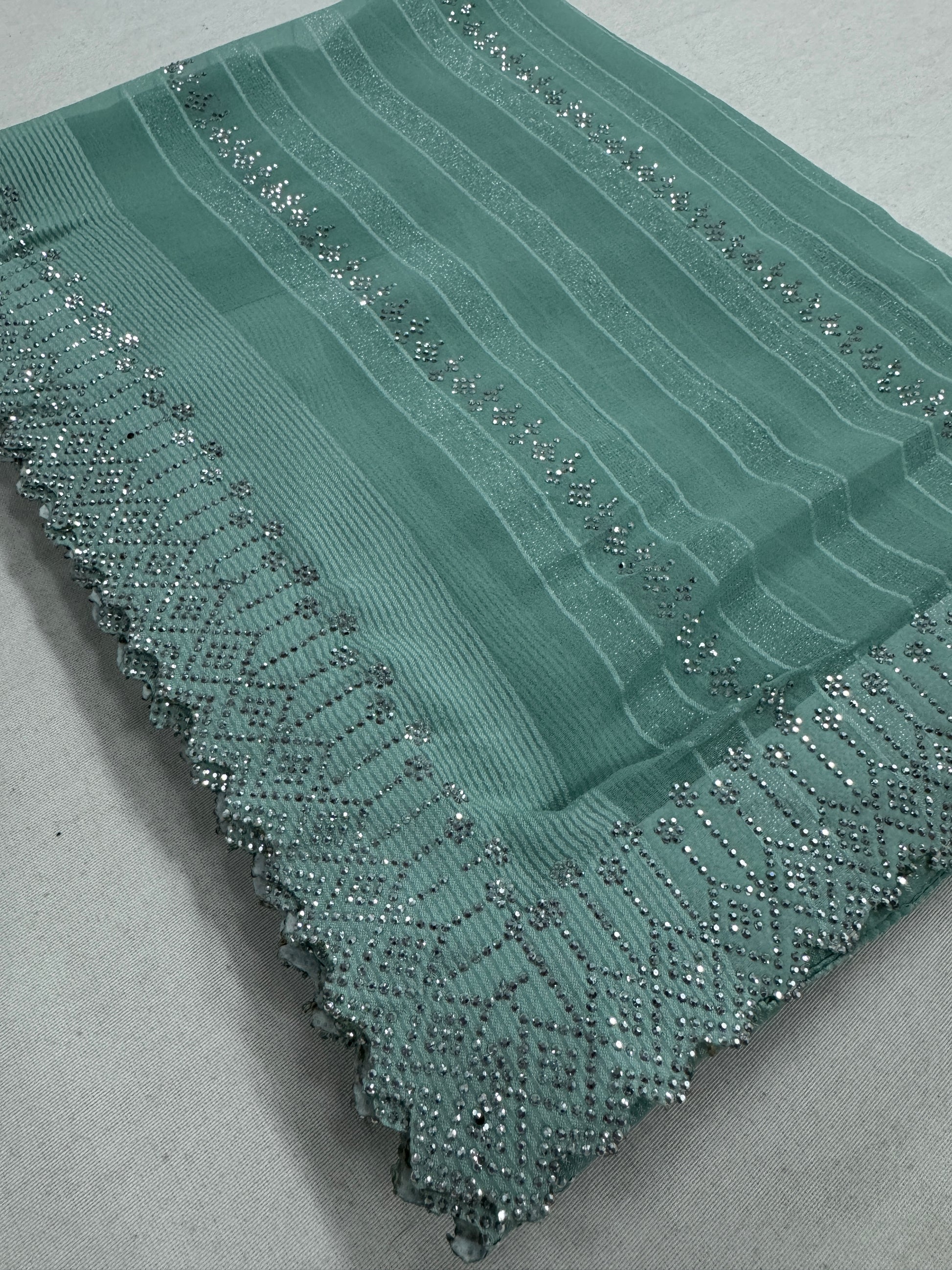 Pastel Dream - Designer Chiffon Saree in Sea Green image 5