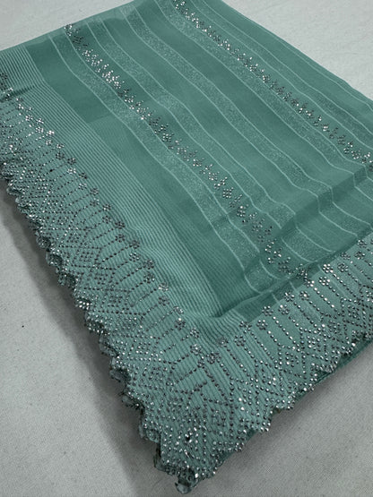 Pastel Dream - Designer Chiffon Saree in Sea Green image 5