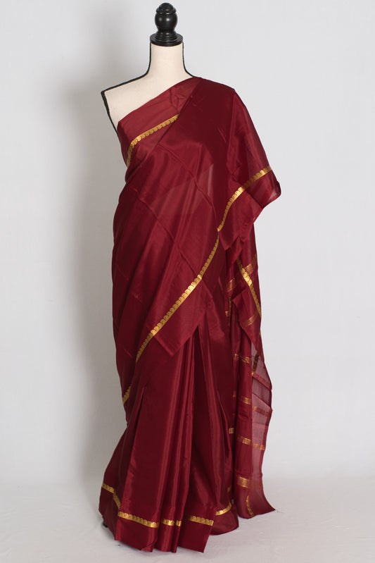 Mekhla Maroon and Gold Pure Mysore Crepe Silk Saree – Silk Mark Certified image 0