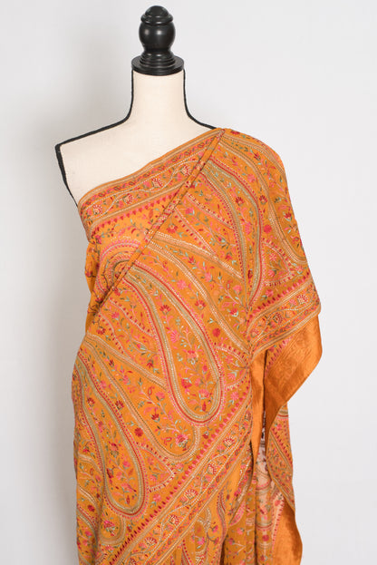 Haldi | Turmeric Yellow Georgette Saree | All-Over Kashmiri Embroidery image 7