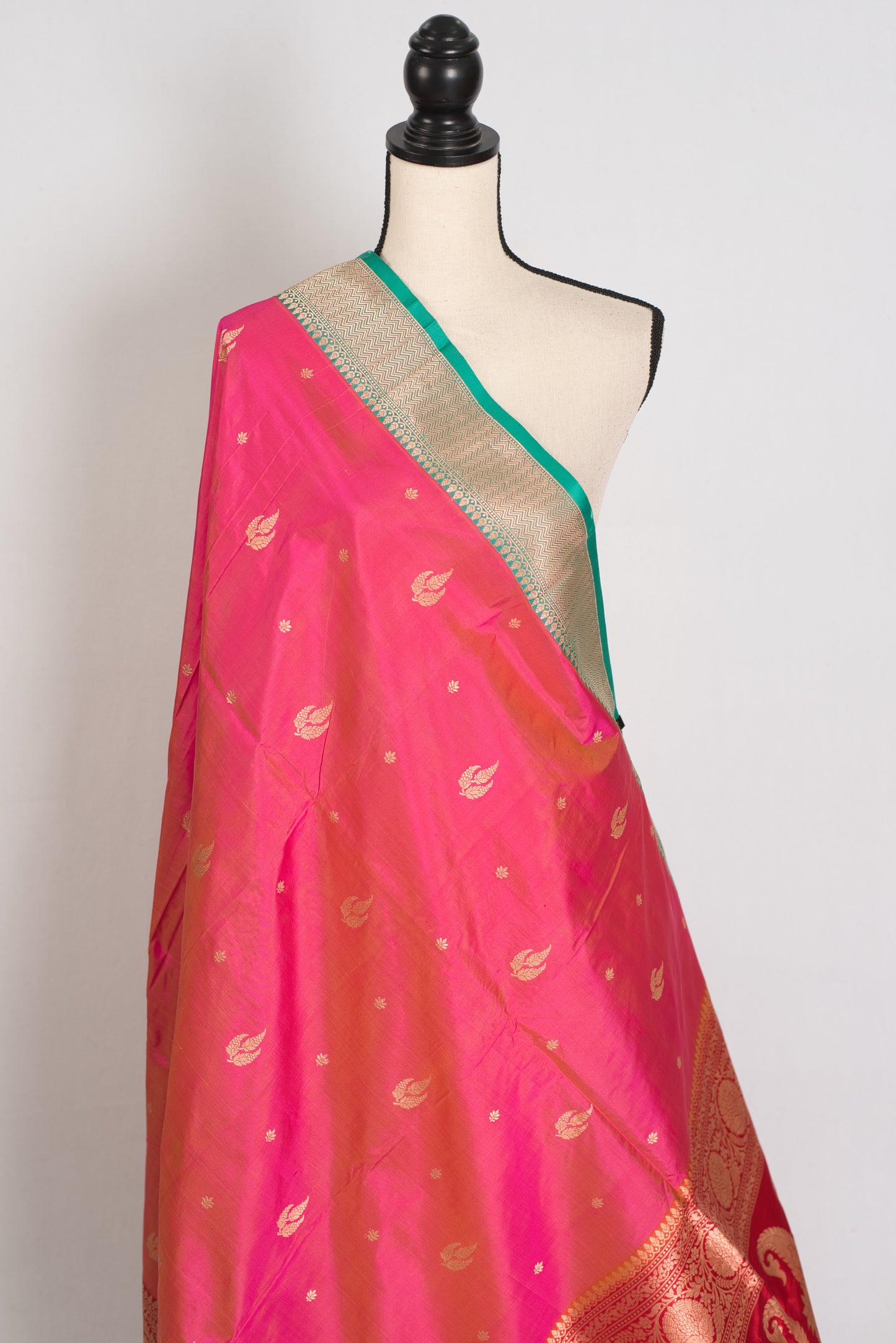 Vibha | Dual-Shade Pink Banarasi Silk Saree with 36 Size Ready-Stitched Blouse image 5