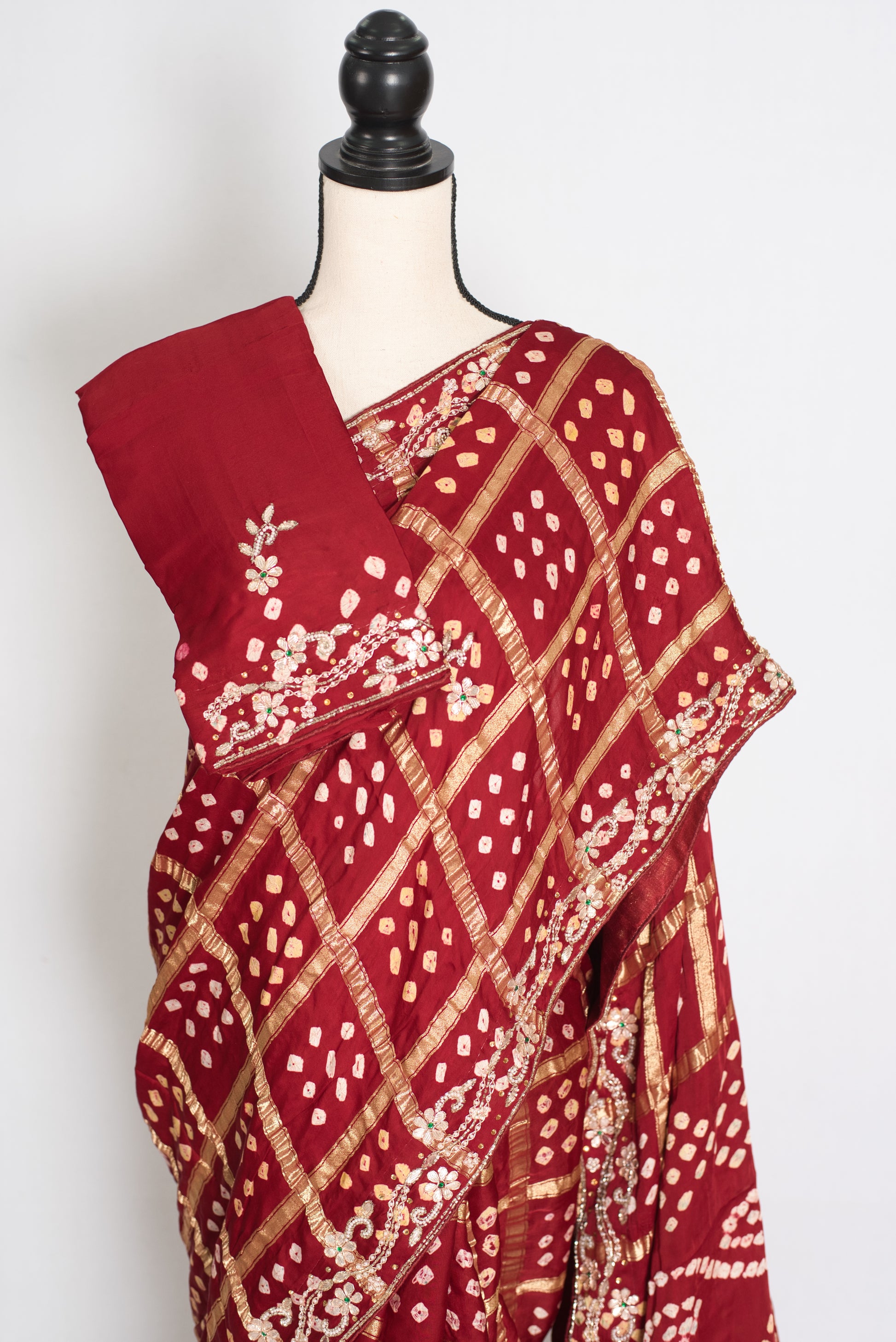 Roshni | Maroon Gharchola Gajji Silk Saree | Zardosi Gota Patti Hand Embroidery image 2