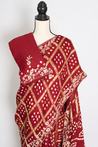 Roshni | Maroon Gharchola Gajji Silk Saree | Zardosi Gota Patti Hand Embroidery image 2