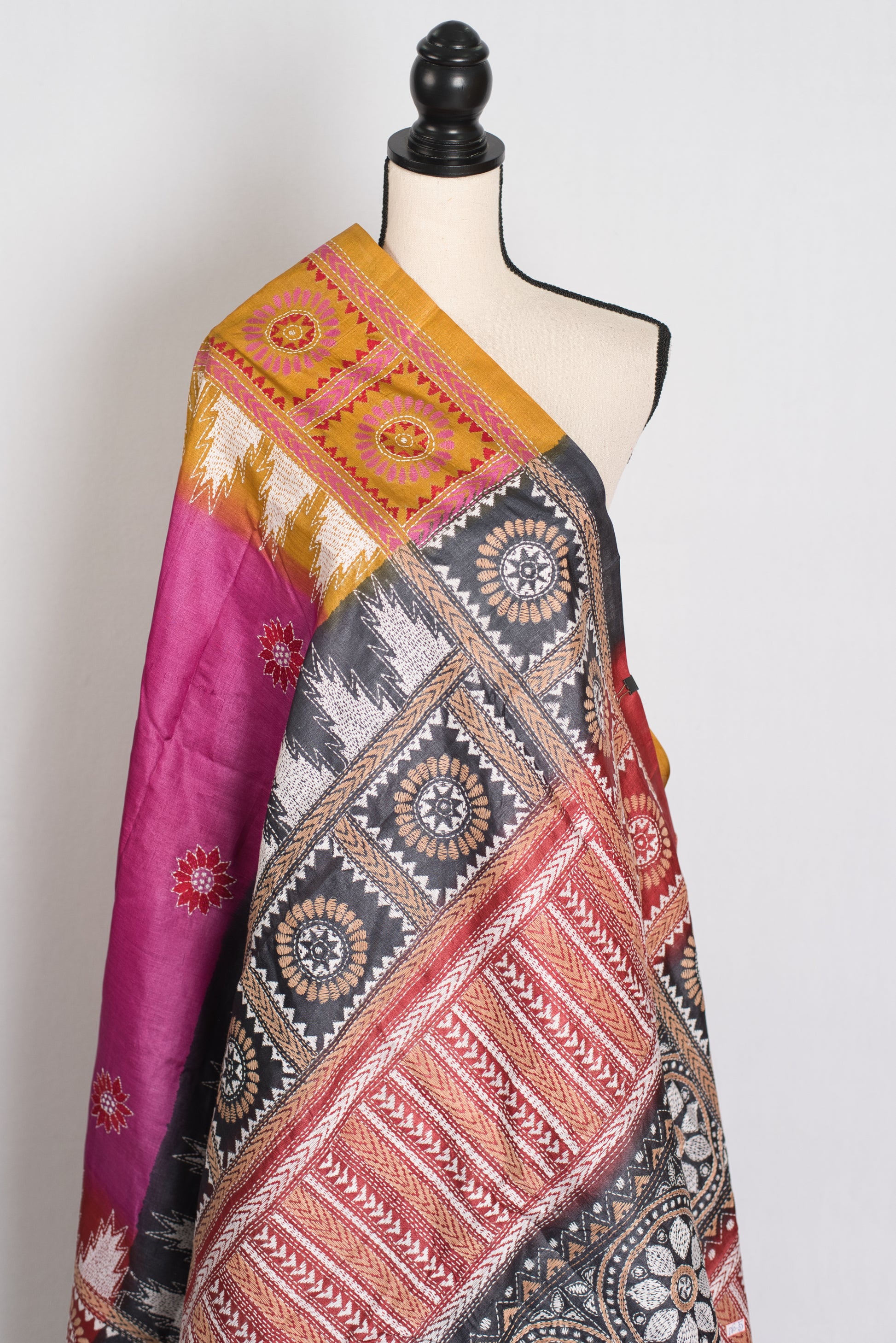 Anahita : Silk Mark Certified Tussar Silk Hand Embroidery Kantha Stitch Saree image 4