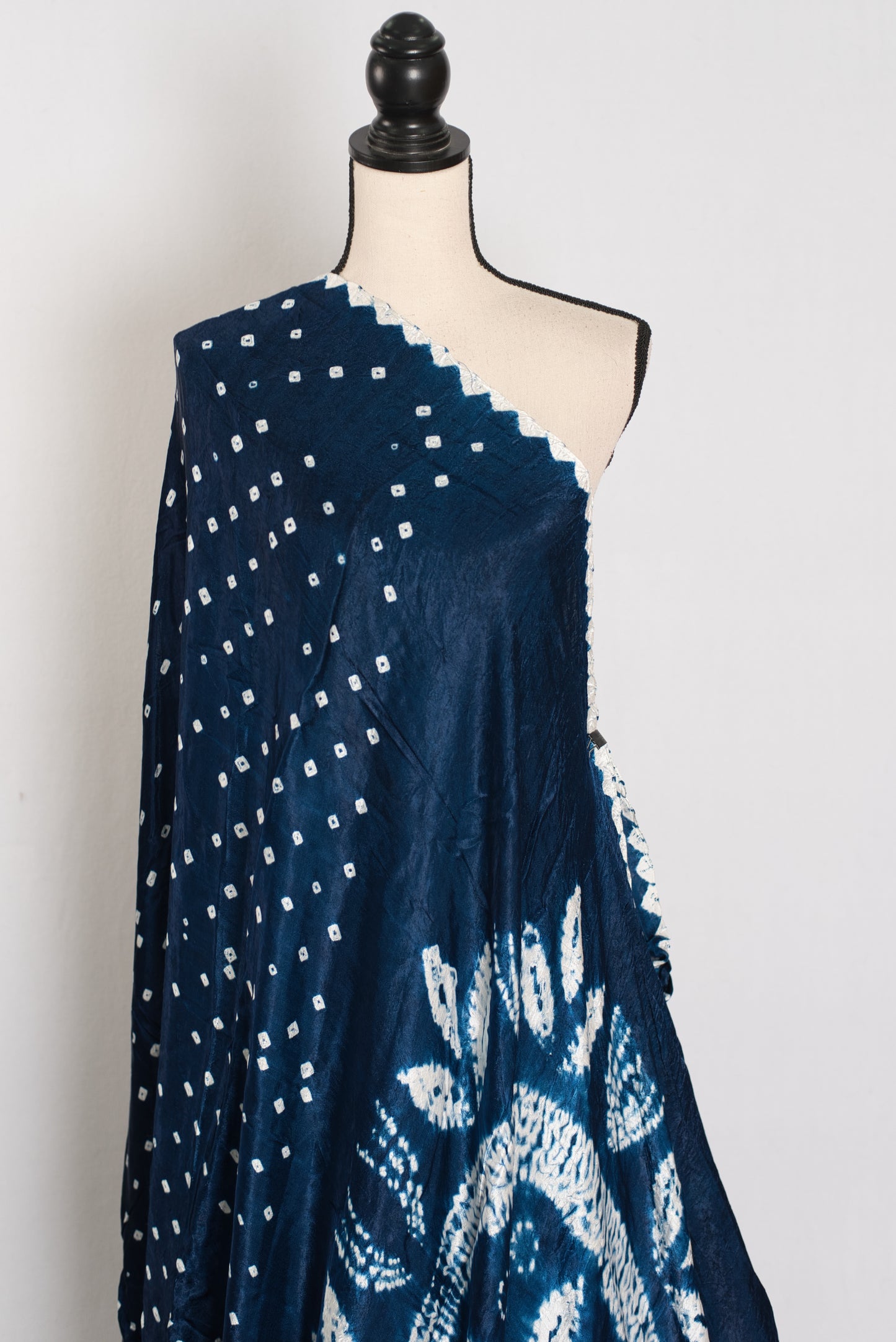 Saira: Navy Blue & White Hand Bandhani Modal Silk Saree image 4