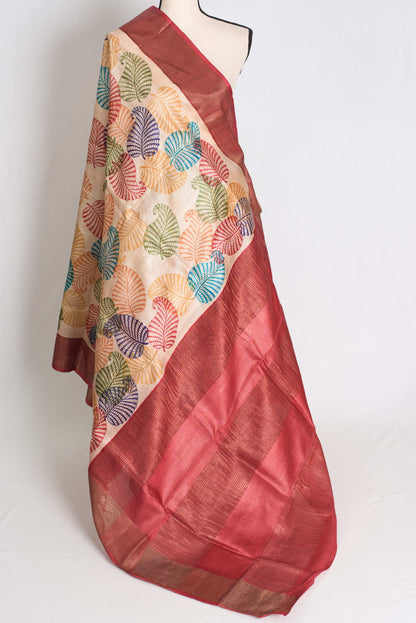 Balaka: Hand Block Printed Tussar Silk Saree with Multi-Color Print image 3