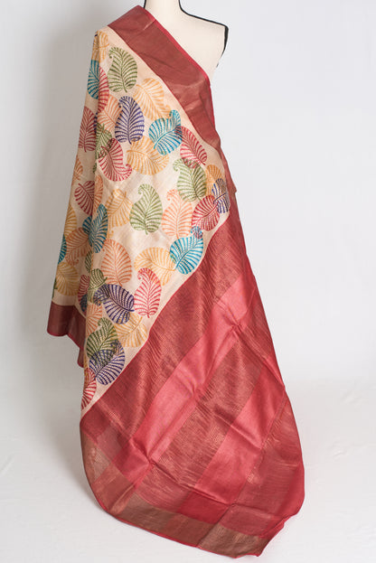 Balaka: Hand Block Printed Tussar Silk Saree with Multi-Color Print image 3