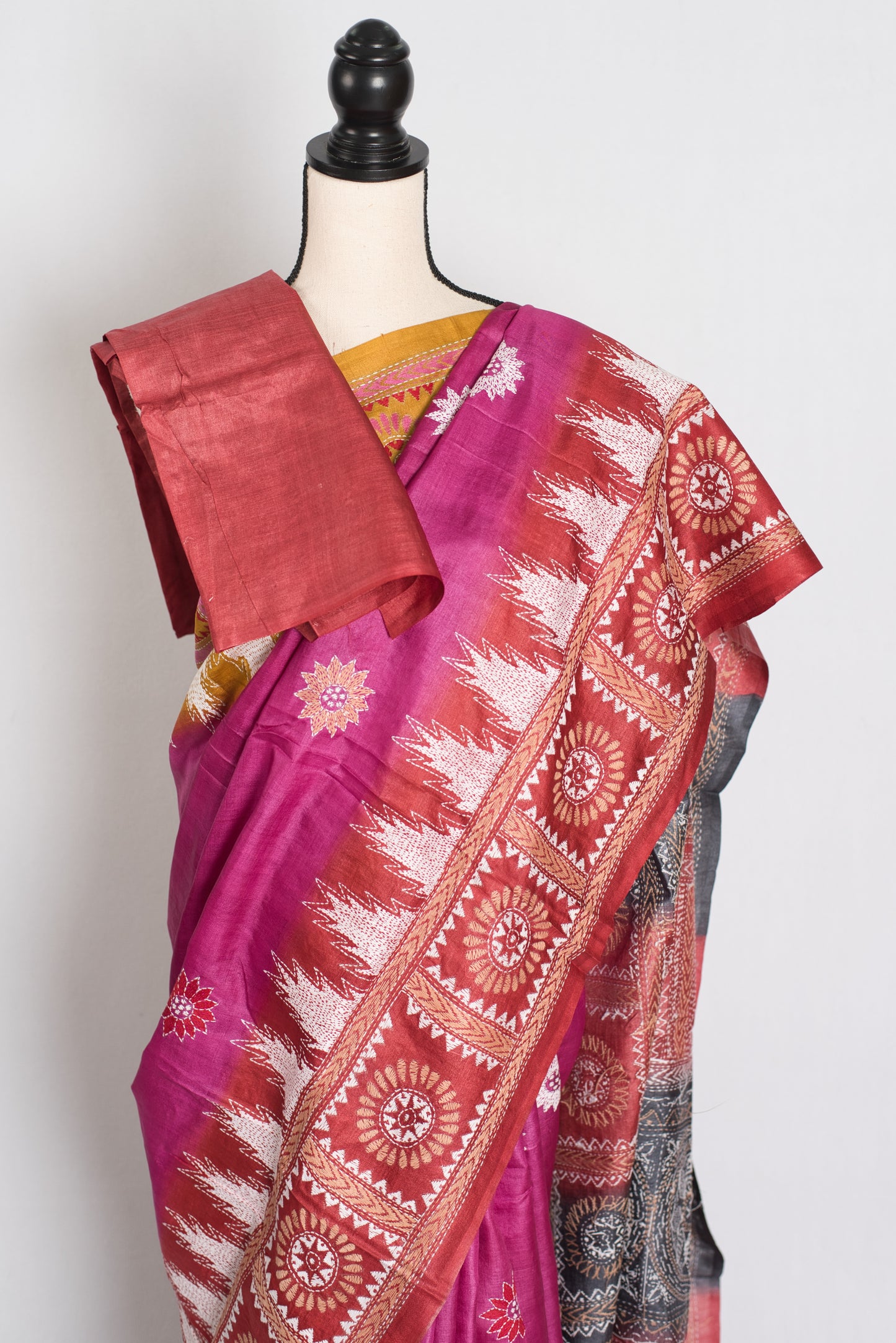 Anahita : Silk Mark Certified Tussar Silk Hand Embroidery Kantha Stitch Saree image 2