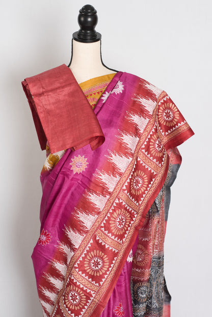 Anahita : Silk Mark Certified Tussar Silk Hand Embroidery Kantha Stitch Saree image 2