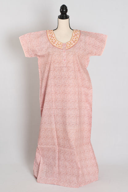 Printed Peach Cotton Nighty in Regular Size for Women image 1